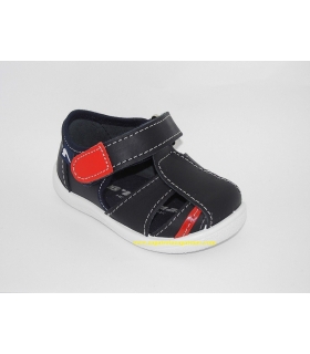 Sandalia piel lavable azul marino-rojo