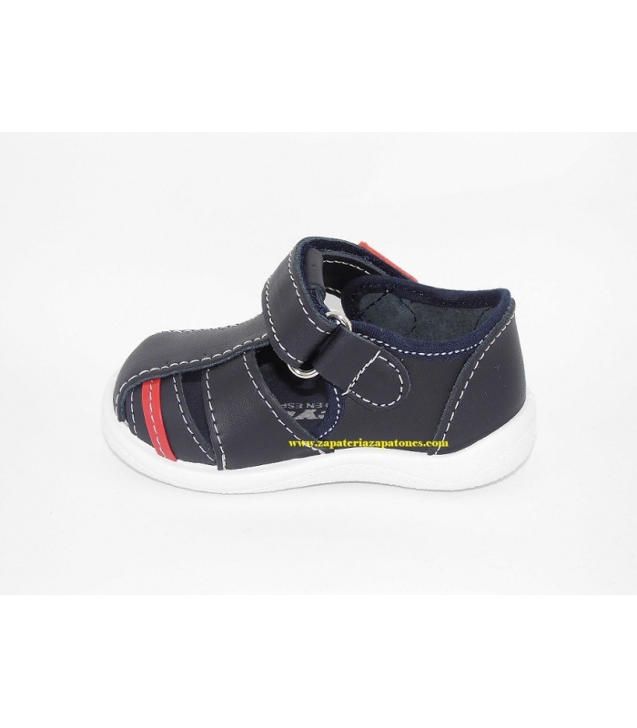 Sandalia piel lavable azul marino-rojo