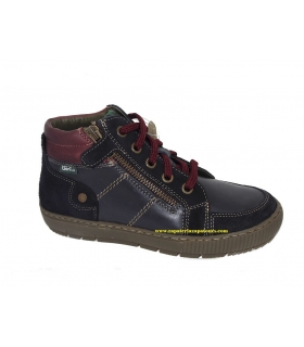 Bota piel azul marino-burdeos