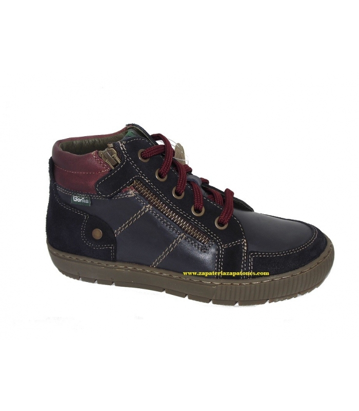 Bota piel azul marino-burdeos