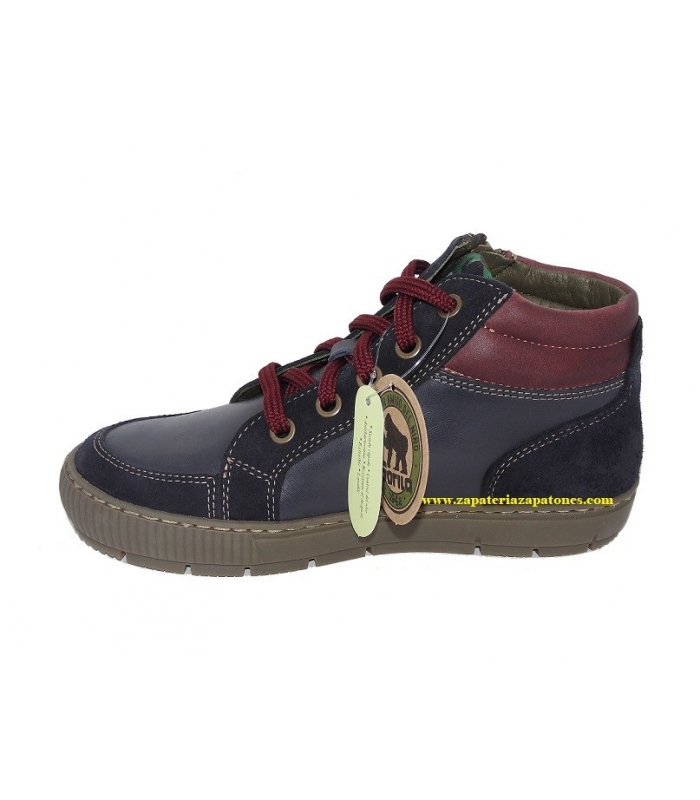 Bota piel azul marino-burdeos