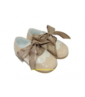 Blucher combinado charol-piel micropunto camel