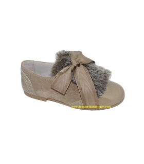 Zapato blucher charol-serraje camel
