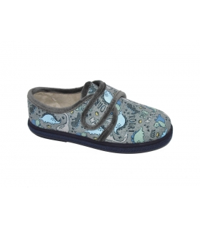 Zapatilla de casa gris dinosaurios