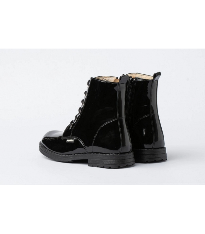 Bota militar charol negro cordones