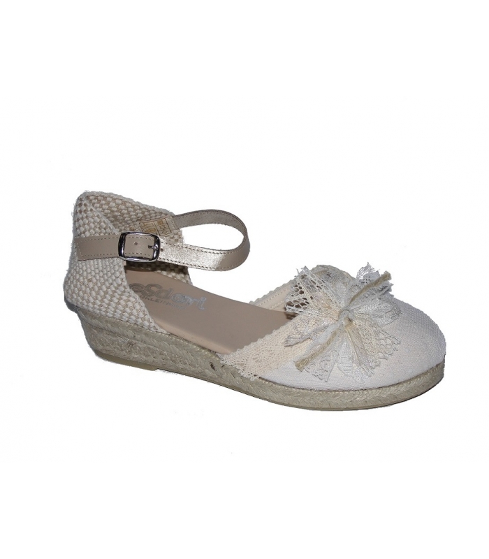 Esparteña topos beige flor encaje