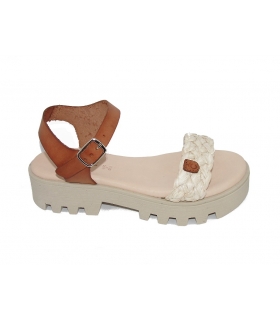 Sandalia combinada natural-cuero