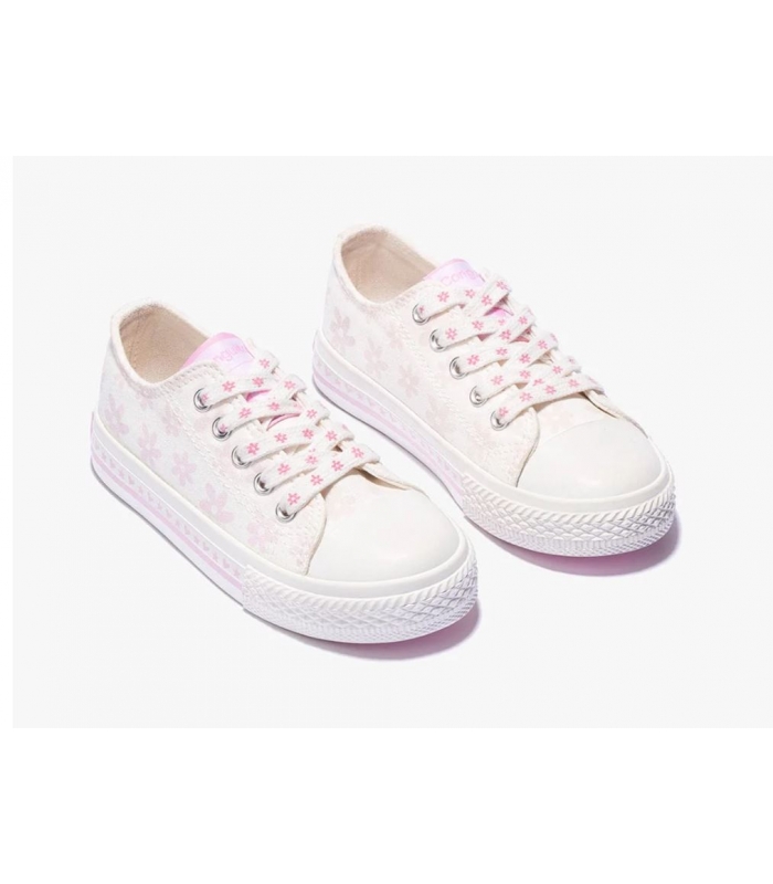 Zapatillas de lona blanco-fuxia margaritas Conguitos