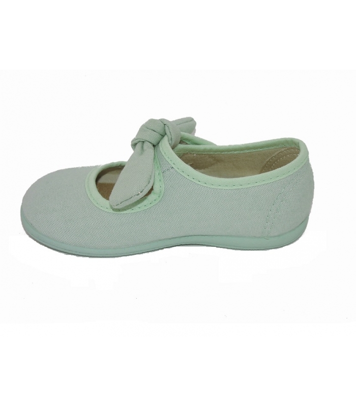 Merceditas piqué verde agua lazo