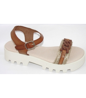 Sandalia piel cuero-yute con cadena