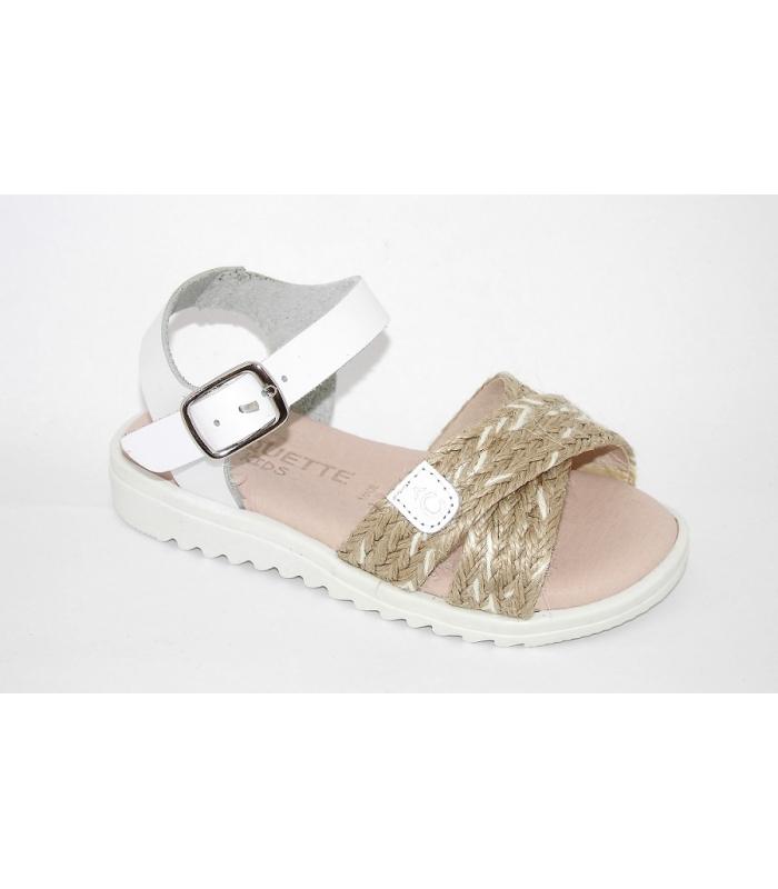 Sandalia cruzada yute-piel blanca