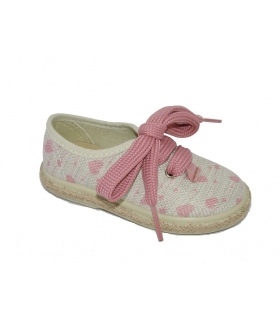 Esparteña piqué beige-corazones rosa