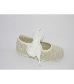 Merceditas lino beige con lazo plumeti