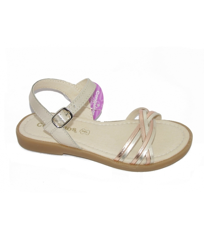 Sandalia trenza oro-rosa Conguitos