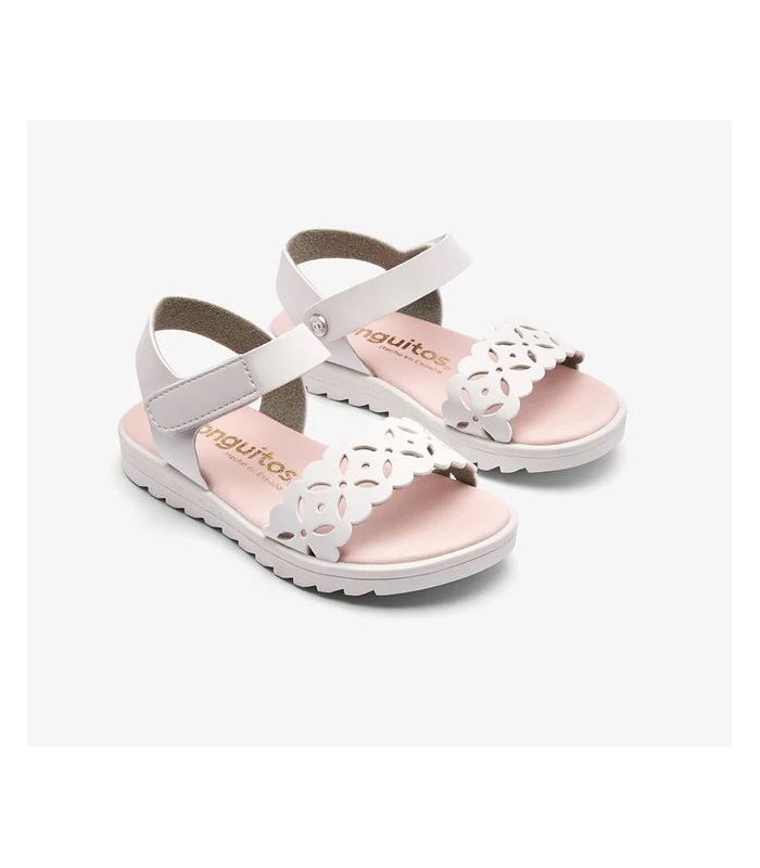 Sandalias blanco flores picadas Conguitos