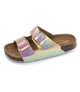 Sandalia bio doble hebilla metalizado multicolor Isotoner