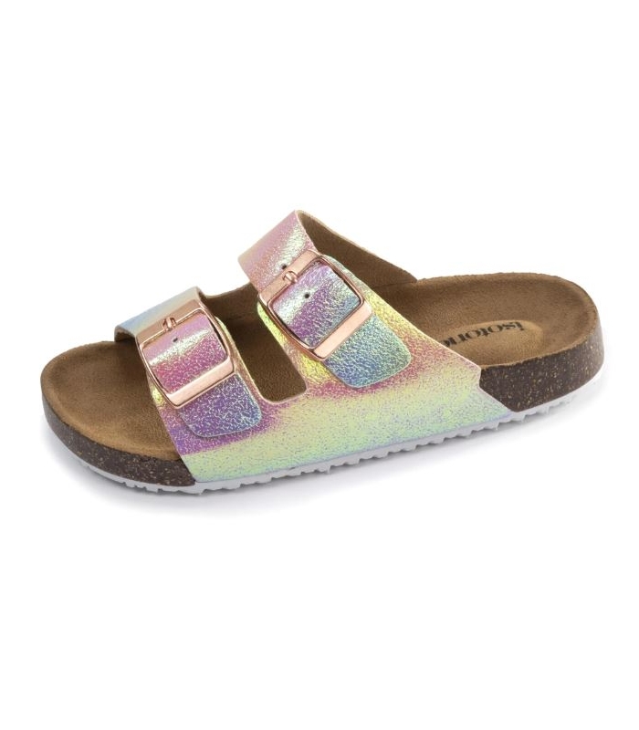 Sandalia bio doble hebilla metalizado multicolor Isotoner