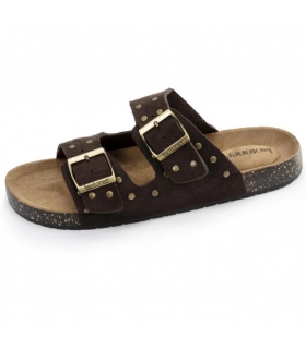 Chanclas dos hebillas marrón con tachuelas Isotoner