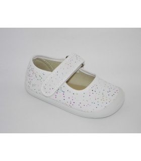 Merceditas BAREFOOT blancas puntitos multicolor Vulpeques