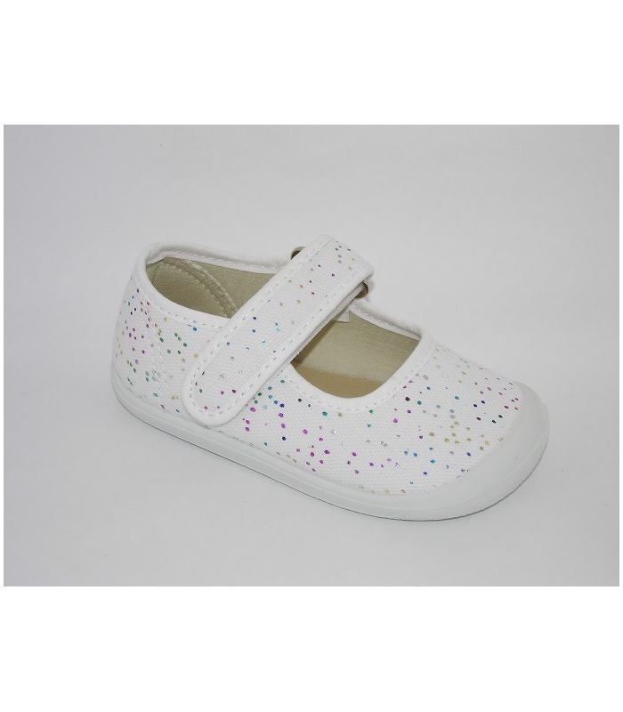 Merceditas BAREFOOT blancas puntitos multicolor Vulpeques