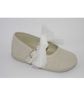 Merceditas lino hielo con lazo de tul