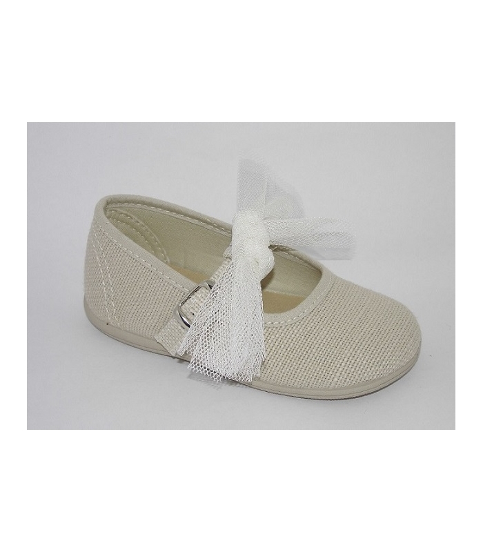 Merceditas lino hielo con lazo de tul